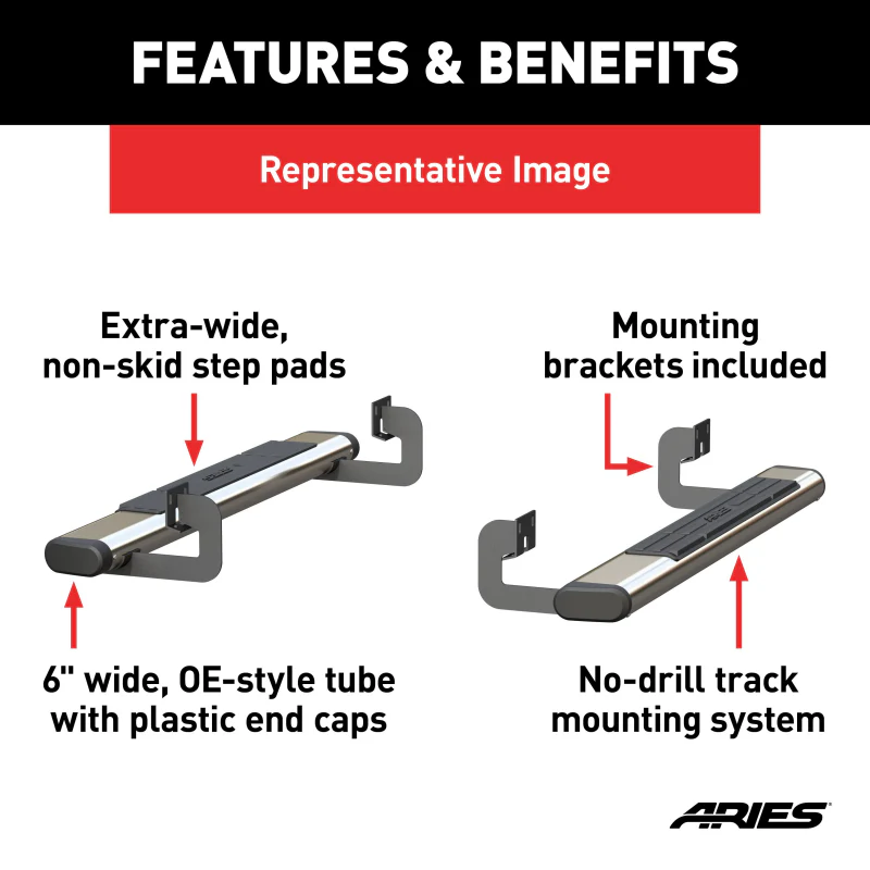 ARIES 6" x 53" Polished Stainless Oval Step Nerf Bars Model 4444024 - Image 3