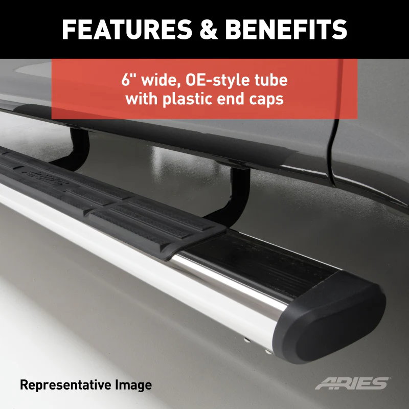 ARIES 6" x 75" Polished Stainless Oval Step Nerf Bars Model 4444037 - Image 4