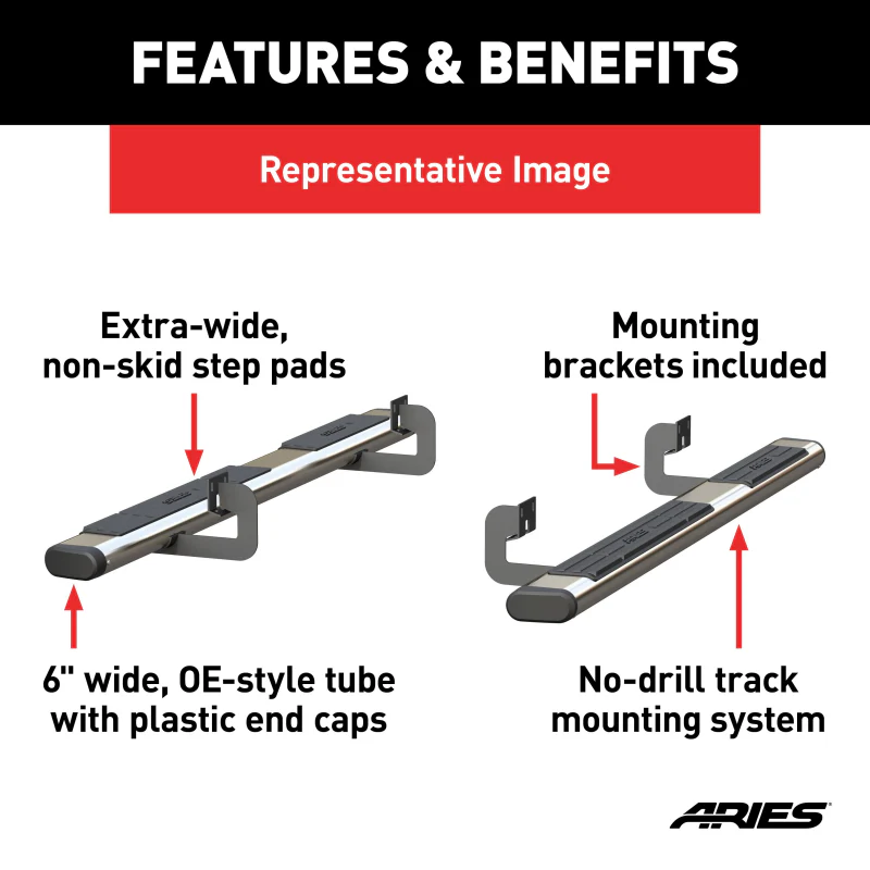 ARIES 6" x 75" Polished Stainless Oval Step Nerf Bars Model 4444042 - Image 3