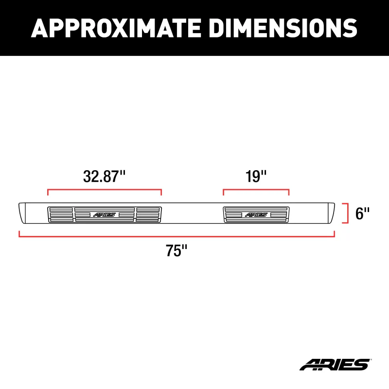 ARIES 6" x 75" Black Aluminum Oval Step Nerf Bars Model 4445004 - Image 2