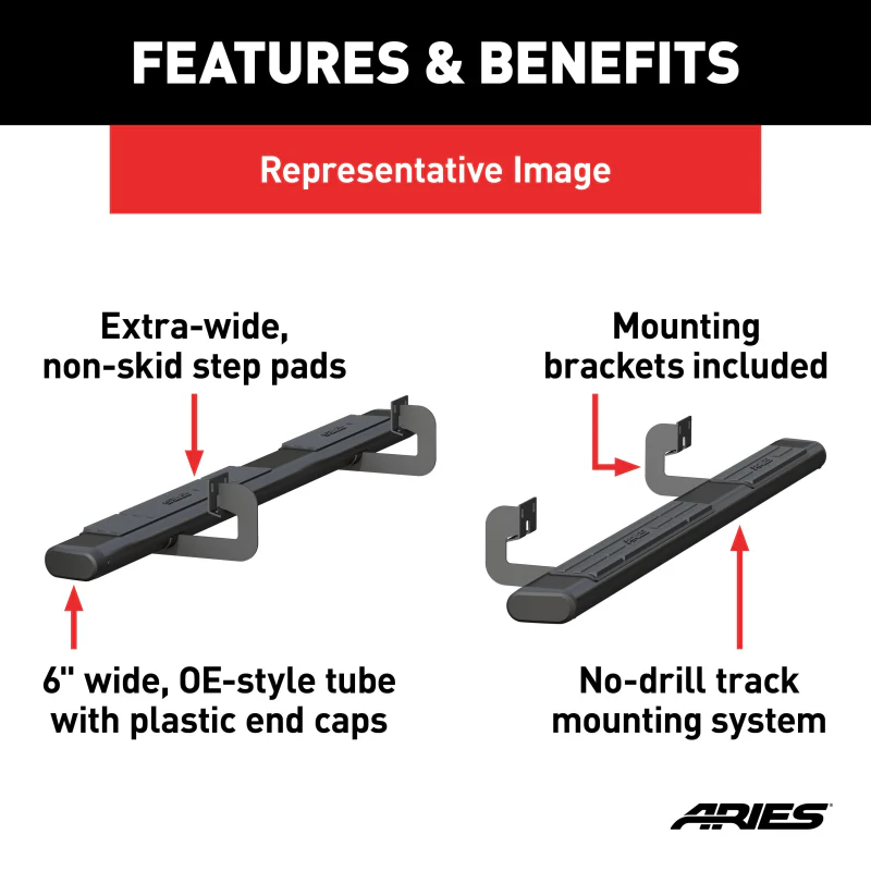 ARIES 6" x 75" Black Aluminum Oval Step Nerf Bars Model 4445023 - Image 3