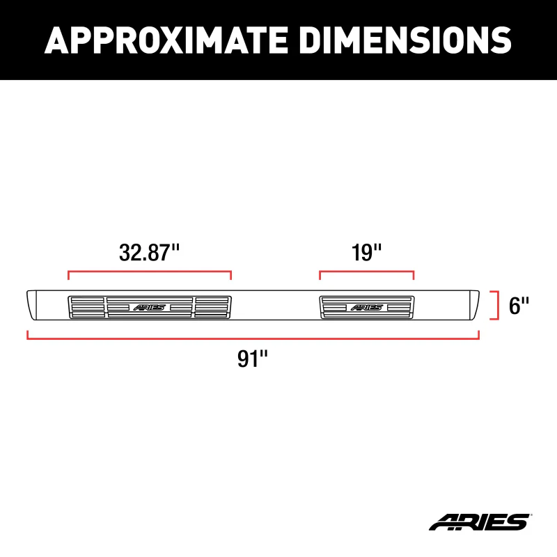 ARIES 6" x 91" Black Aluminum Oval Step Nerf Bars Model 4445027 - Image 2