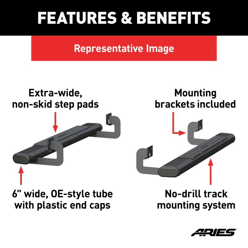 ARIES 6" x 53" Black Aluminum Oval Step Nerf Bars Model 4445030 - Image 3