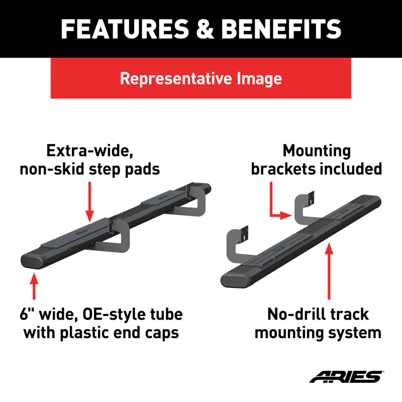 ARIES 6" x 91" Black Aluminum Oval Step Nerf Bars Model 4445032 - Image 3