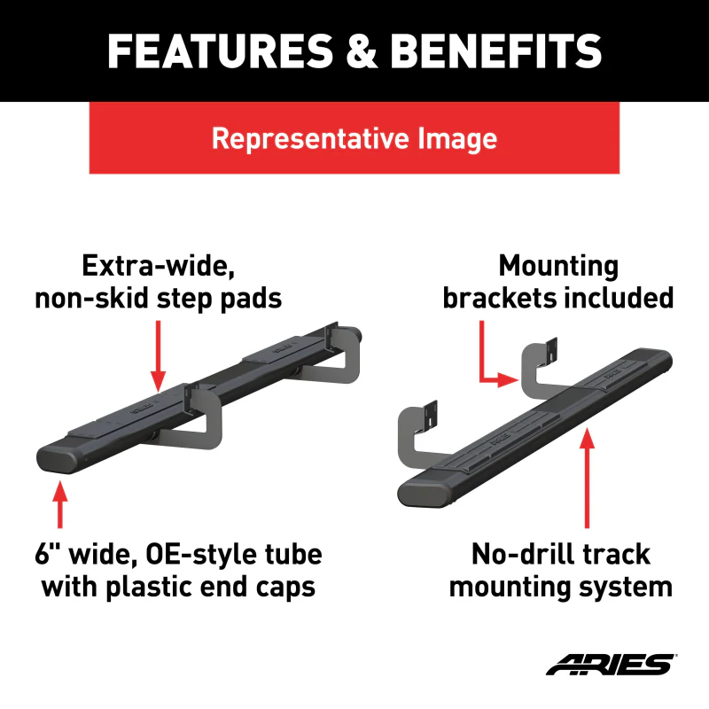 ARIES 6" x 85" Black Aluminum Oval Step Nerf Bars Model 4445038 - Image 3