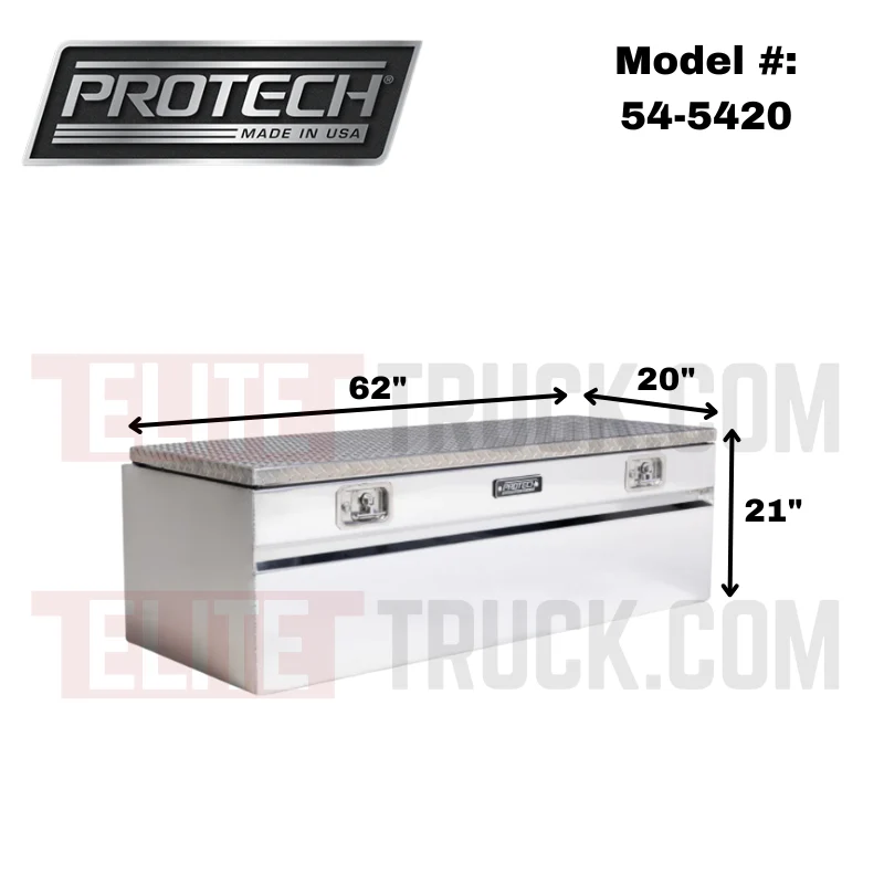 Protech Chest Tool Box - 21X20X62, 20+ Chevy HD 6.5+ Bed Diamond Plate Lid Bright Aluminum Includes Tray Model 54-5420 - Image 2