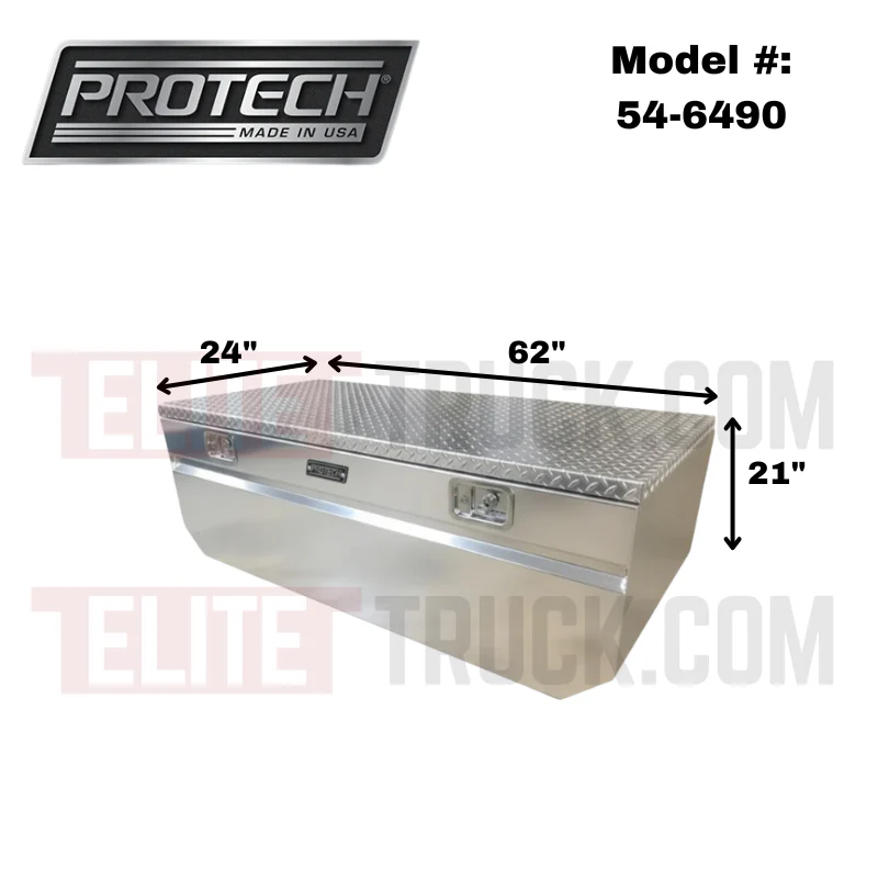 Protech Chest Tool Box - 21X24X62, 17+ Ford Standard Duty, Notched Diamond Plate Lid Bright Aluminum Includes Tray Model 54-6490 - Image 2