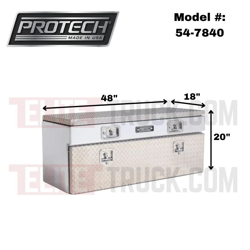 Protech Flatbed Top Mount Contractor Box - 1Drop/1Top 20Hx18Dx48L Diamond Plate Lid/Door Bright Aluminum Model 54-7840 - Image 2