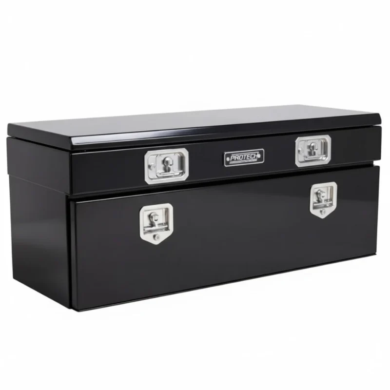 Protech Flatbed Top Mount Contractor Box - Smooth Lid/Door, 1Drop/1Top 20Hx18Dx48L - Gloss Black Model 54-7846-GB