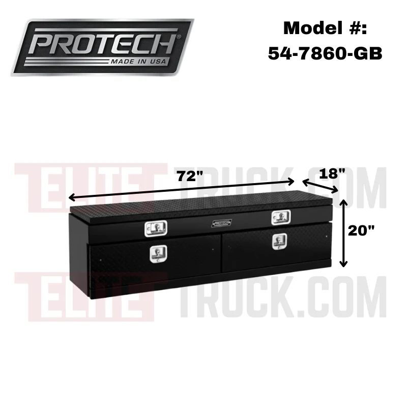 Protech Flatbed Top Mount Contractor Box - 2Drop/1Top 20Hx18Dx72L Diamond Plate Lid/Door Gloss Black Model 54-7860-GB - Image 2