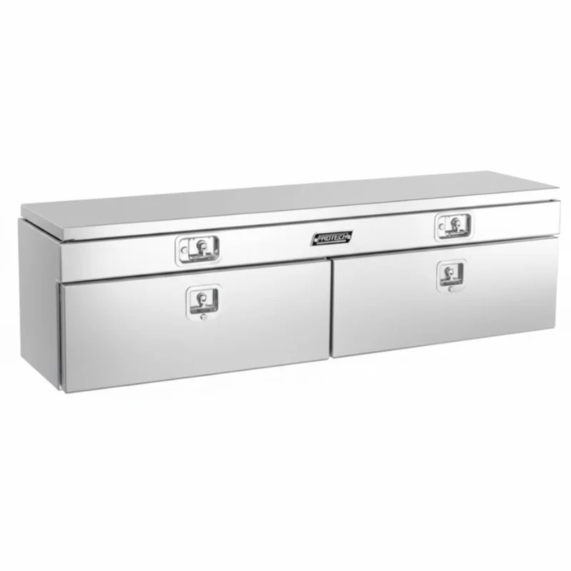 Protech Flatbed Top Mount Contractor Box - Smooth Lid/Door 2Drop/1Top 20Hx18Dx84L Bright Aluminum Model 54-7876