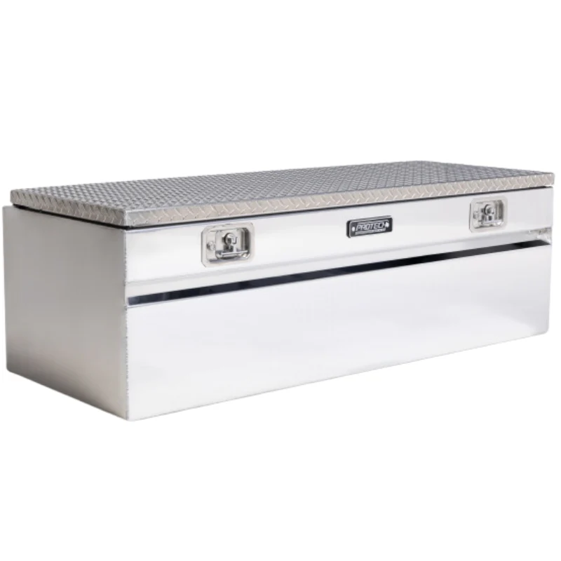 Protech Chest Tool Box - 19X20X60, W/4" Chamfer Diamond Plate Lid Bright Aluminum Includes Tray Model 54-8440-20