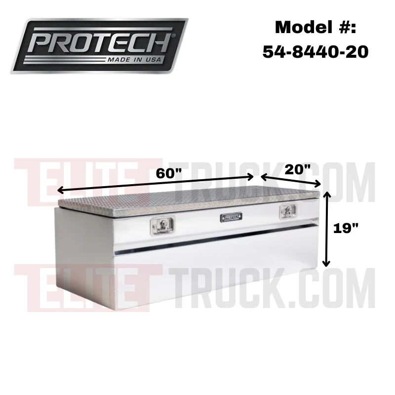 Protech Chest Tool Box - 19X20X60, W/4" Chamfer Diamond Plate Lid Bright Aluminum Includes Tray Model 54-8440-20 - Image 2
