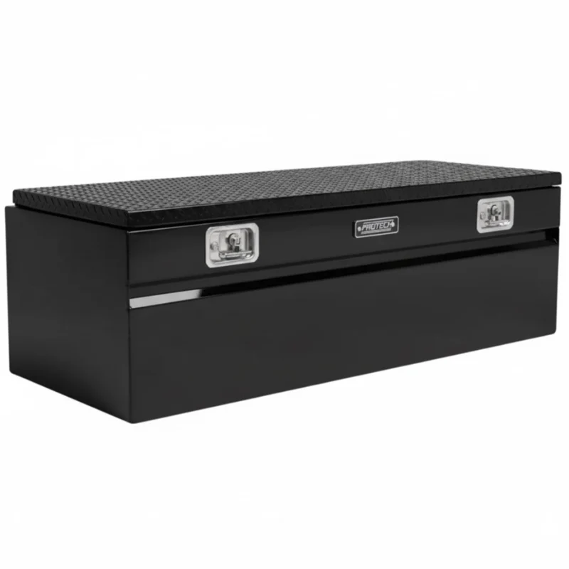 Protech Chest Tool Box - 20X24X60, W/5" Chamfer - Diamond Plate Lid Gloss Black Includes Tray Model 54-8441-GB