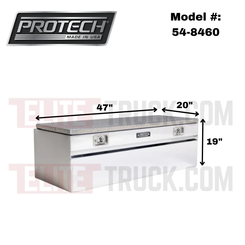 Protech Chest Tool Box - 19X20X47 Diamond Plate Lid Bright Aluminum Includes Tray Model 54-8460 - Image 2