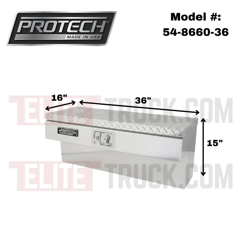 ProTech Side Mount Box - 16W X 36L Diamond Plate Lid Bright Aluminum Model 54-8660-36 - Image 2