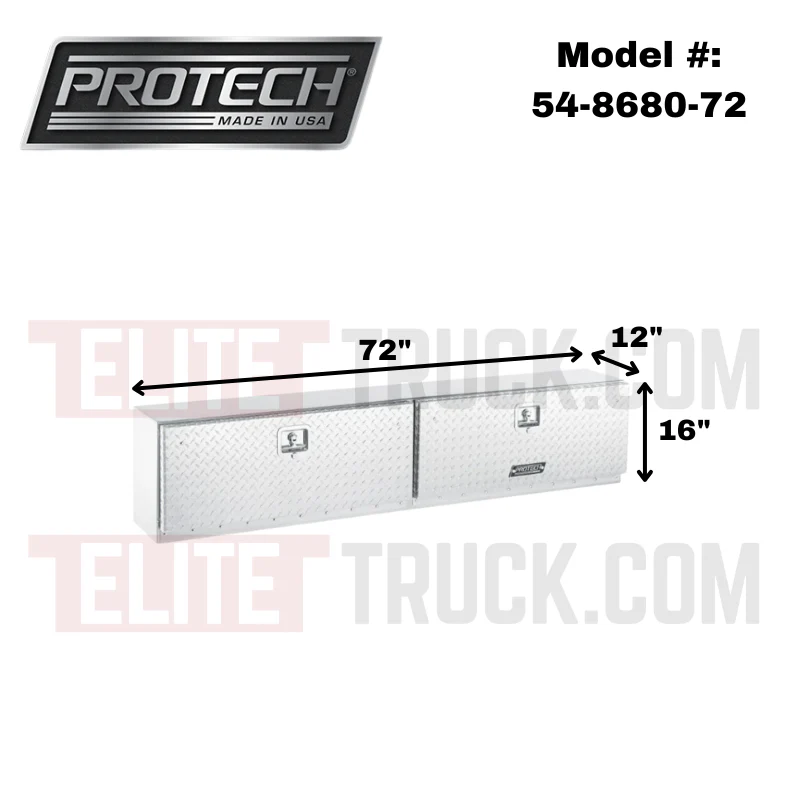 ProTech Top Mount Box -16Hx12Dx72L w/ 2 Diamond Plate Drop Doors Bright Aluminum Model 54-8680-72 - Image 2