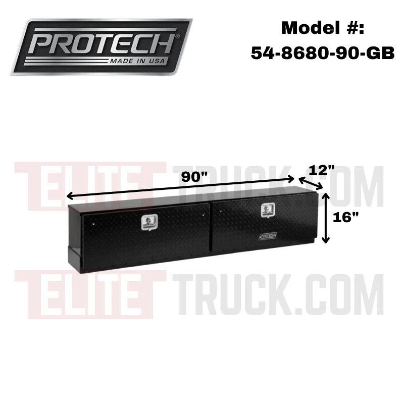 ProTech Top Mount Box -16Hx12Dx90L w/ 2 Diamond Plate Drop Doors - Gloss Black Model 54-8680-90-GB - Image 2