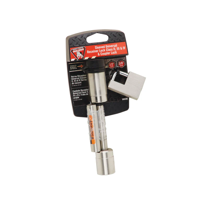 Draw-Tite Trailer Hitch Lock - 1-1/4 in. & 2 in. Square Receivers, 1/2 in. & 5/8 in. Pin Diameter, Dogbone Style, Stainless Steel Model 580406 - Image 2