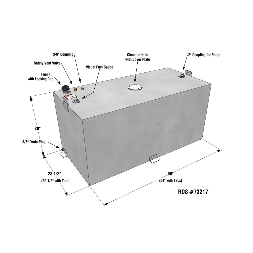 RDS 200 Gallon Rectangular Transfer Tank Mill Finish Aluminum (Diesel Only) 60X28.5X28 Model # 73217 - Image 2