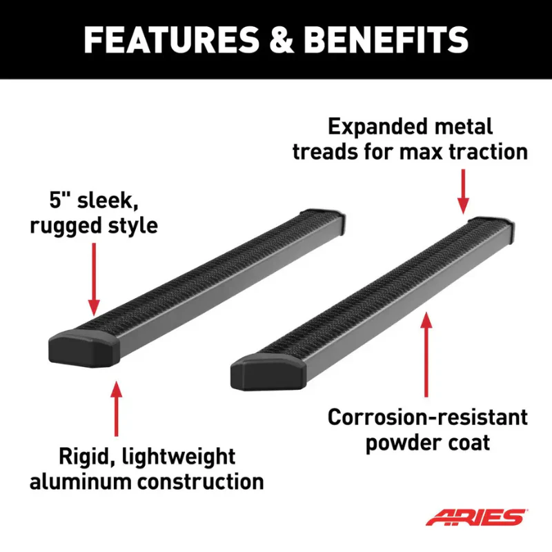 ARIES SlimGrip 5" x 88" Black Aluminum Running Boards, Fits Select RAM 1500, 2500, 3500, 4500, 5500 Model 2559006 - Image 4