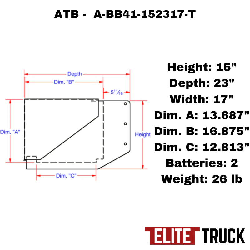 ATB Battery Box 15"H x 23"D x 17"W No Step Front Open Single Lid Model A-BB41-152317-T - Image 2