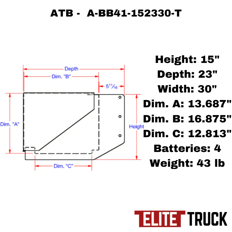 ATB Battery Box 15"H x 23"D x 30"W No Step Front Open Single Lid Model A-BB41-152330-T - Image 2