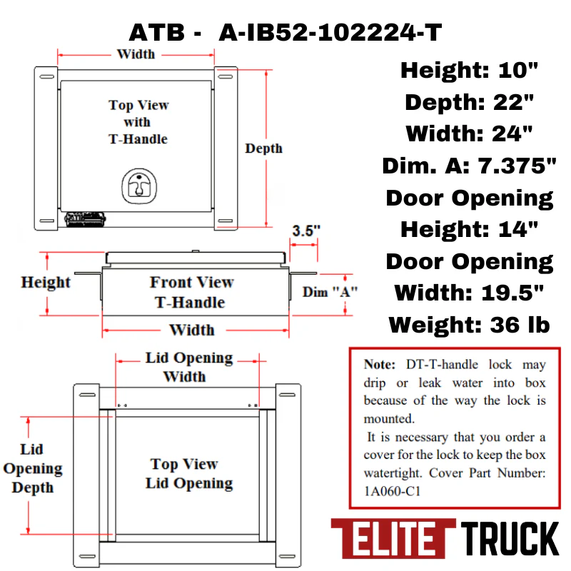 ATB In-Frame 10"H x 22"D x 24"W Single Top Open Lid With T-Handle Model A-IB52-102224-T - Image 3