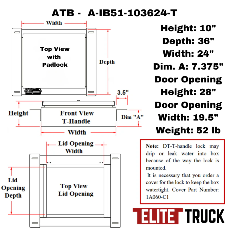 ATB In-Frame 10"H x 36"D x 24"W Single Top Open Lid With Padlock Model A-IB51-103624-T - Image 3