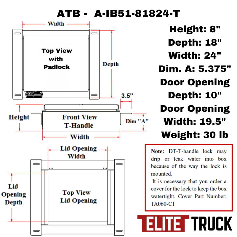 ATB In-Frame 8"H x 18"D x 24"W Single Top Open Lid With Padlock Model A-IB51-81824-T - Image 3