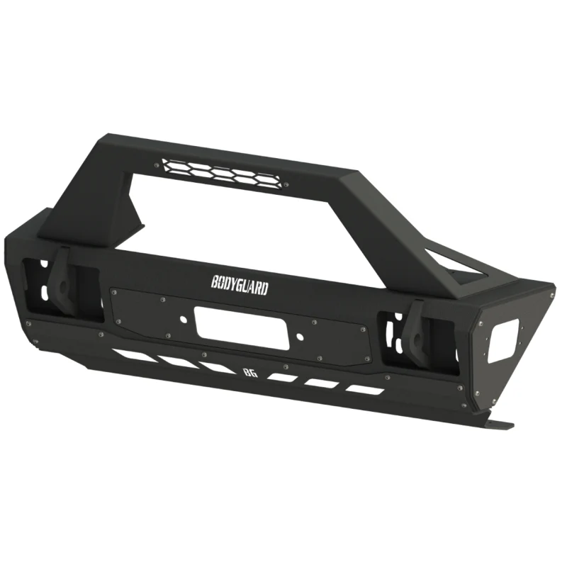 Bodyguard Gladiator Front Bumper Stubby With Push Bar End Cap Light Cutouts With Camera Harness + Pod Texture Black Powder Coat Model 99305TNB