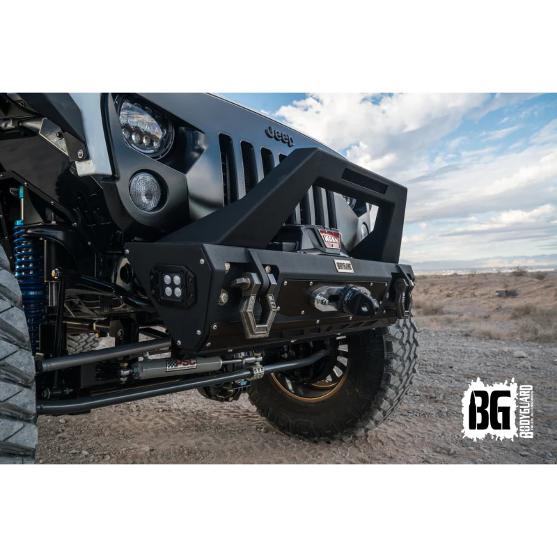 Bodyguard JK Front Bumper Stubby With Push Bar End Cap Light Cutouts No Camera Harness Or Pod Texture Black Powder Coat Model 58134TNN - Image 2
