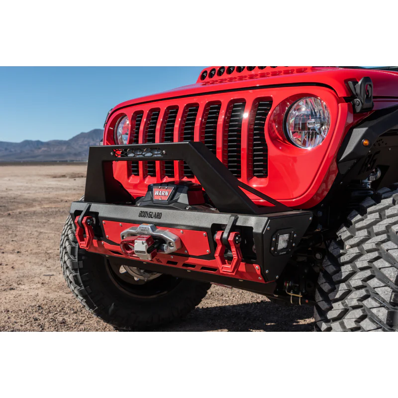 Bodyguard JL Front Bumper Stubby With Push Bar End Cap Light Cutouts No Camera Harness Or Pod Bare Metal Model 47077BNN - Image 3