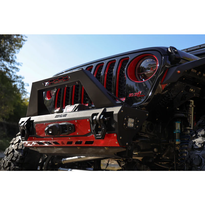 Bodyguard JL Front Bumper Stubby With Push Bar End Cap Light Cutouts No Camera Harness Or Pod Texture Black Powder Coat Model 47077TNN - Image 4