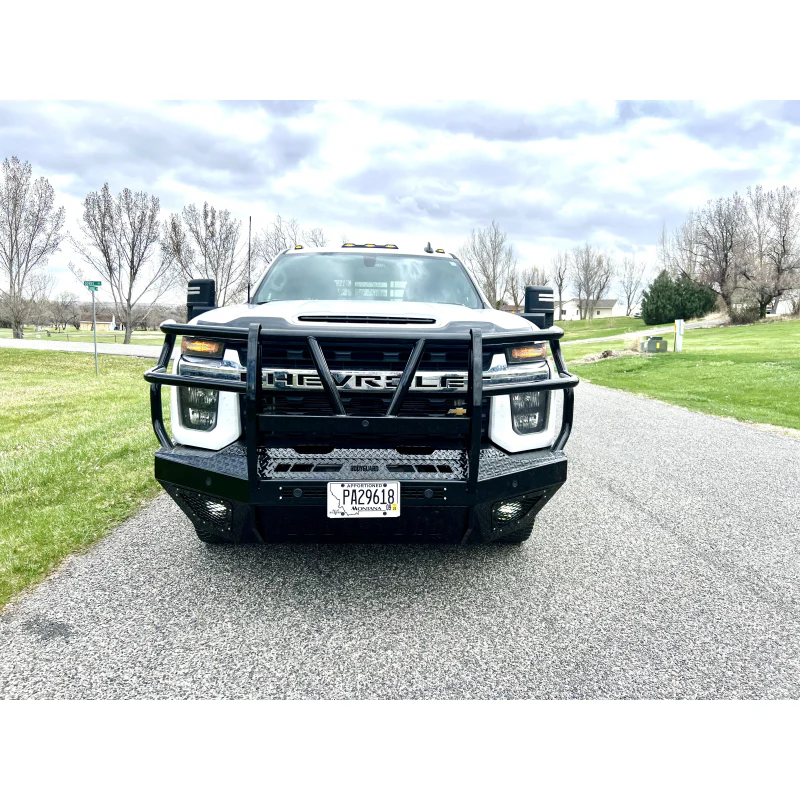 Bodyguard T2 Front Extreme - Sensor Cutouts Factory Fog Cutouts Standard Skid Plate W/ Mesh Grille With Camera Harness Gloss Black Powder Coat Model EEC20BYRGMH