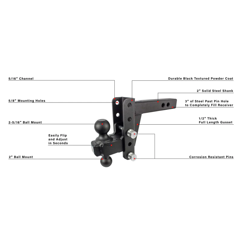 BulletProof Hitches 2.0" Extreme Duty 4" Drop/Rise Hitch Model ED204 - Image 7