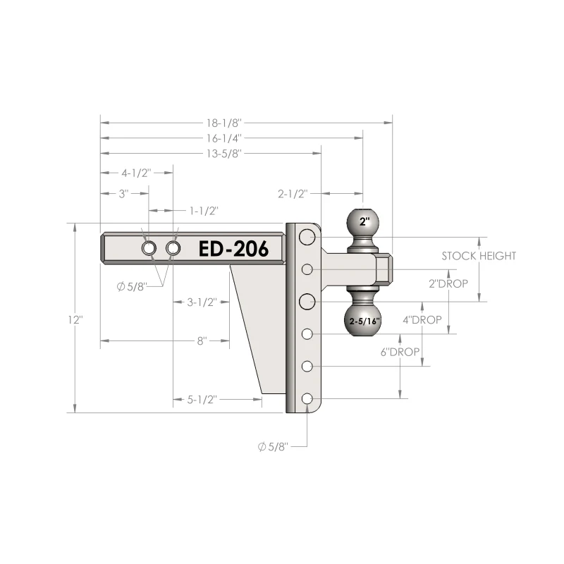 BulletProof Hitches 2.0" Extreme Duty 6" Drop/Rise Hitch Model ED206 - Image 8