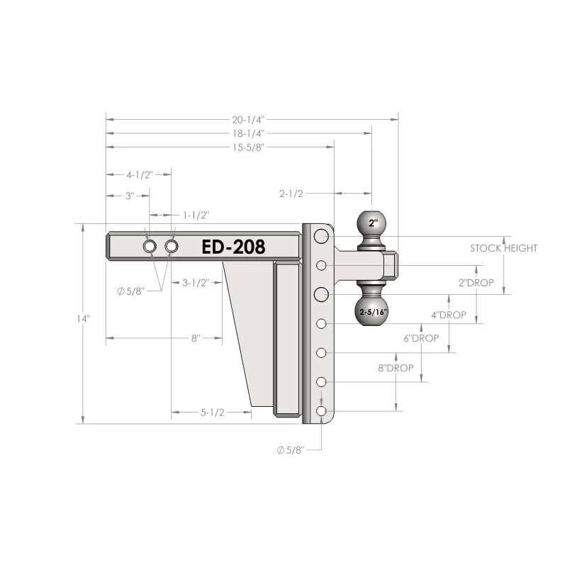 BulletProof Hitches 2.0" Extreme Duty 8" Drop/Rise Hitch Model ED208 - Image 8