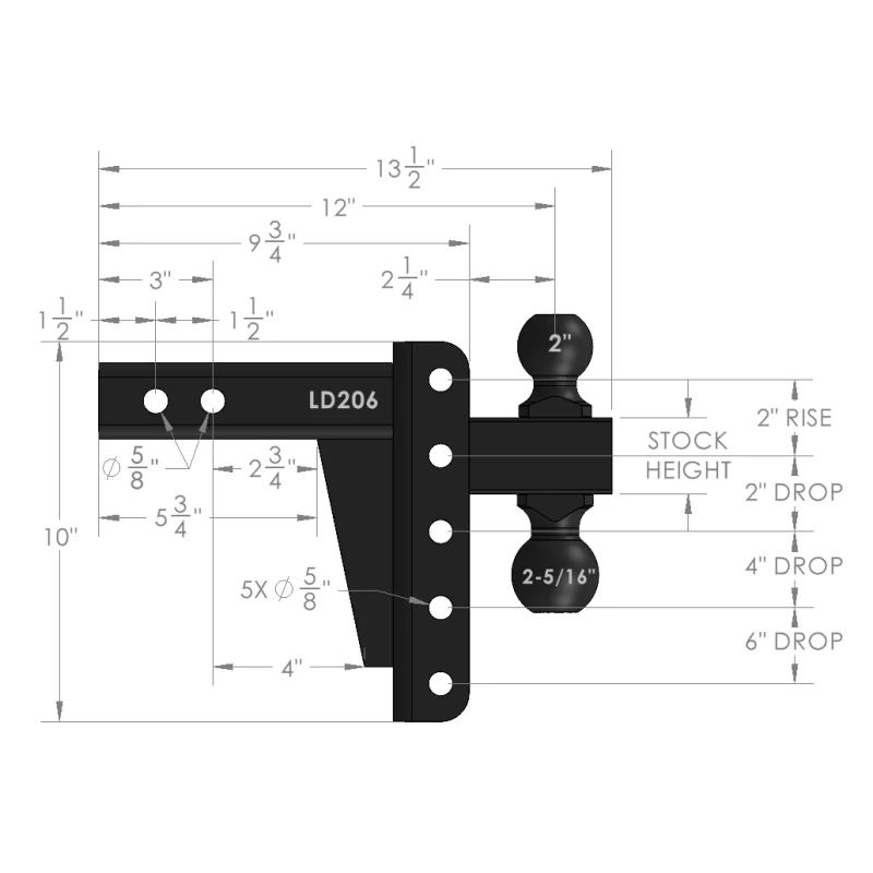 BulletProof Hitches 2.0" Light Duty 6" Drop/Rise Hitch Model LD206 - Image 8