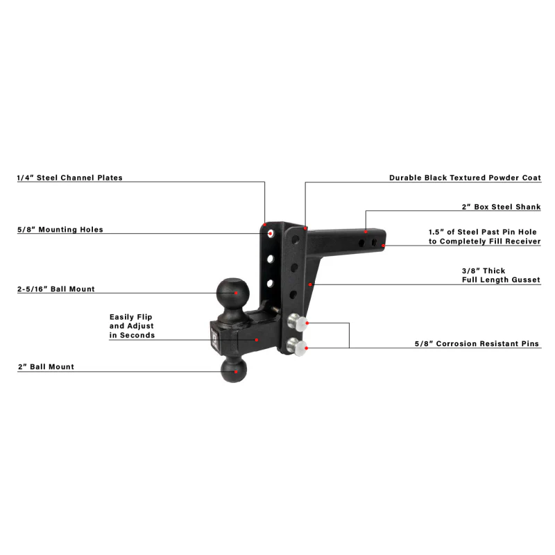 BulletProof Hitches 2.0" Medium Duty 4" Drop/Rise Hitch Model MD204 - Image 7