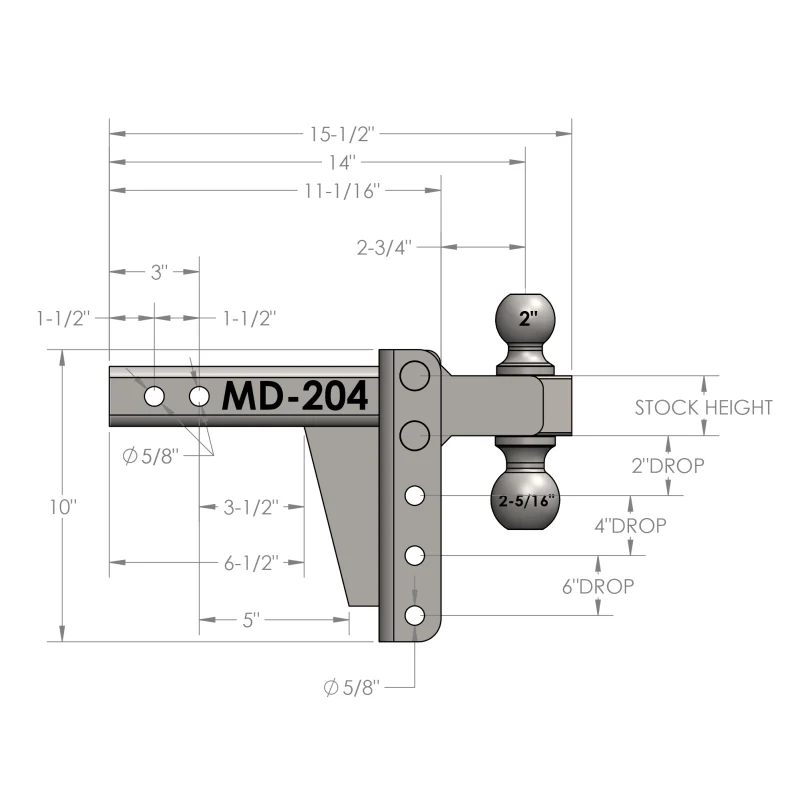 BulletProof Hitches 2.0" Medium Duty 4" Drop/Rise Hitch Model MD204 - Image 8