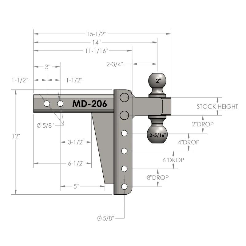 BulletProof Hitches 2.0" Medium Duty 6" Drop/Rise Hitch Model MD206 - Image 8