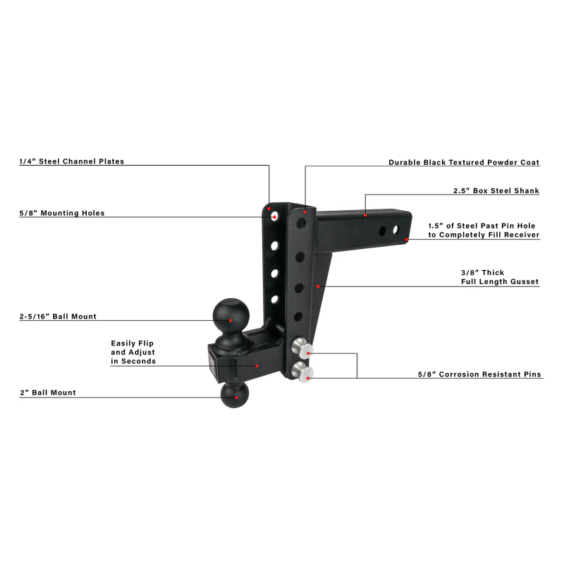 BulletProof Hitches 2.5" Medium Duty 6" Drop/Rise Hitch Model MD256 - Image 7