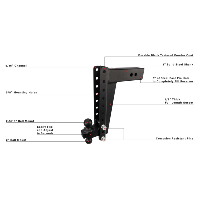 BulletProof Hitches 3.0" Heavy Duty 14" Drop/Rise Hitch Model HD3014 - Image 7