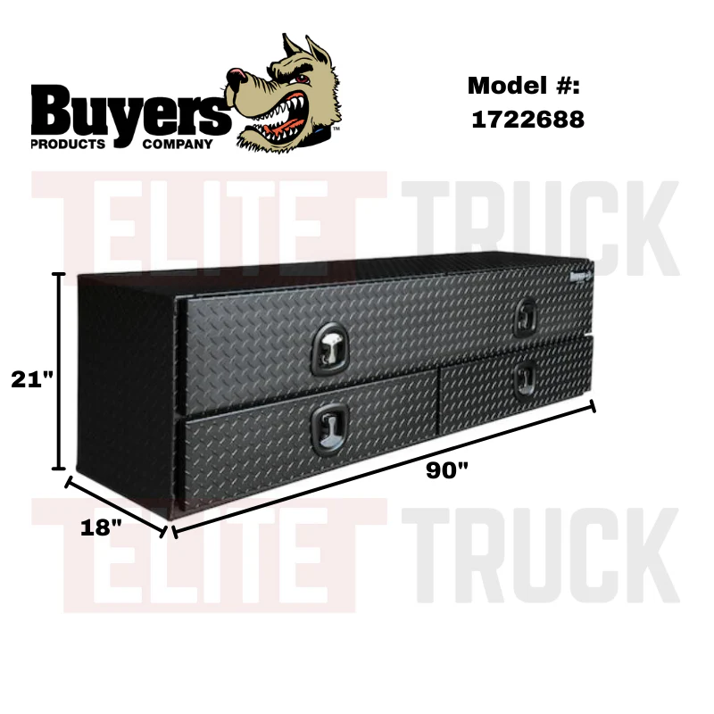 Buyers Products Flatbed Contractor Top Mount Truck Box With Drawers 90" Matte Black Aluminum Model 1722688 - Image 2