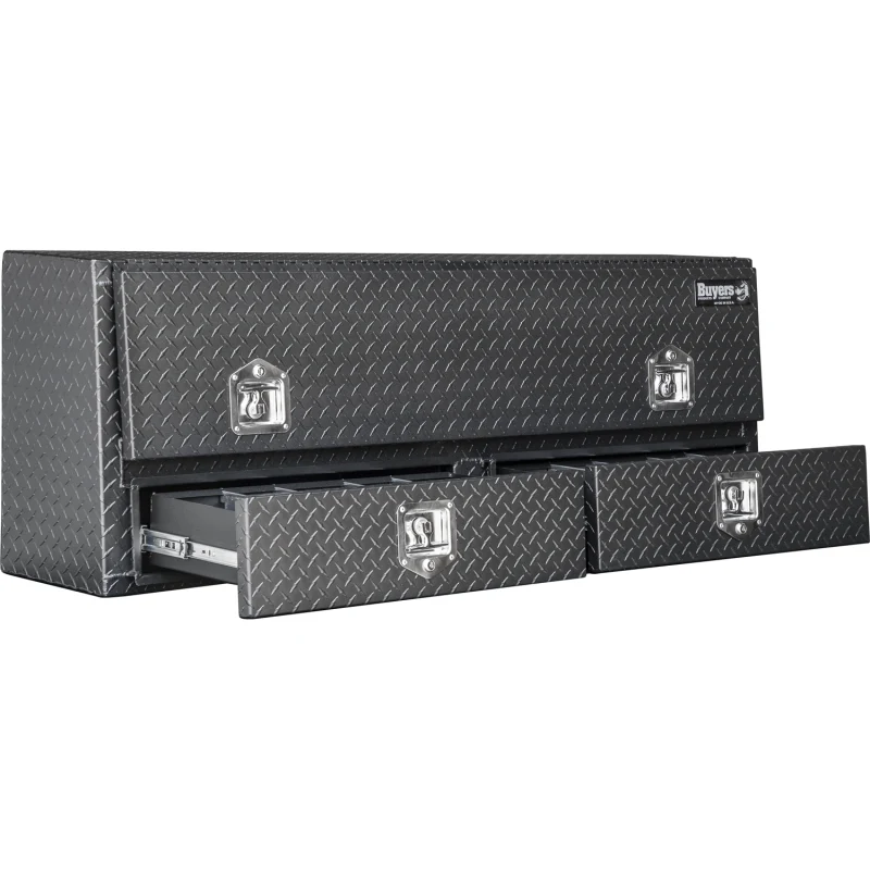 Buyers Products Pickup Contractor Top Mount Truck Box With Drawers 96" Matte Black Aluminum 1735661 - Image 3