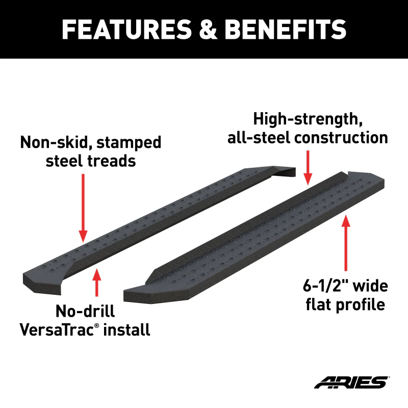 ARIES RidgeStep 6-1/2" x 91" Black Steel Running Boards (No Brackets) Model C2891 - Image 4