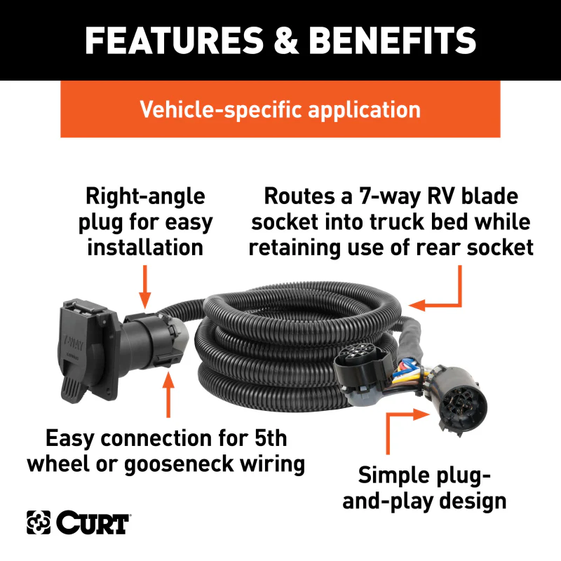 CURT 10' Custom Wiring Extension Harnesses (Adds 7-Way RV Blade to Truck Bed, 10-Pk) Model 56000010 - Image 3