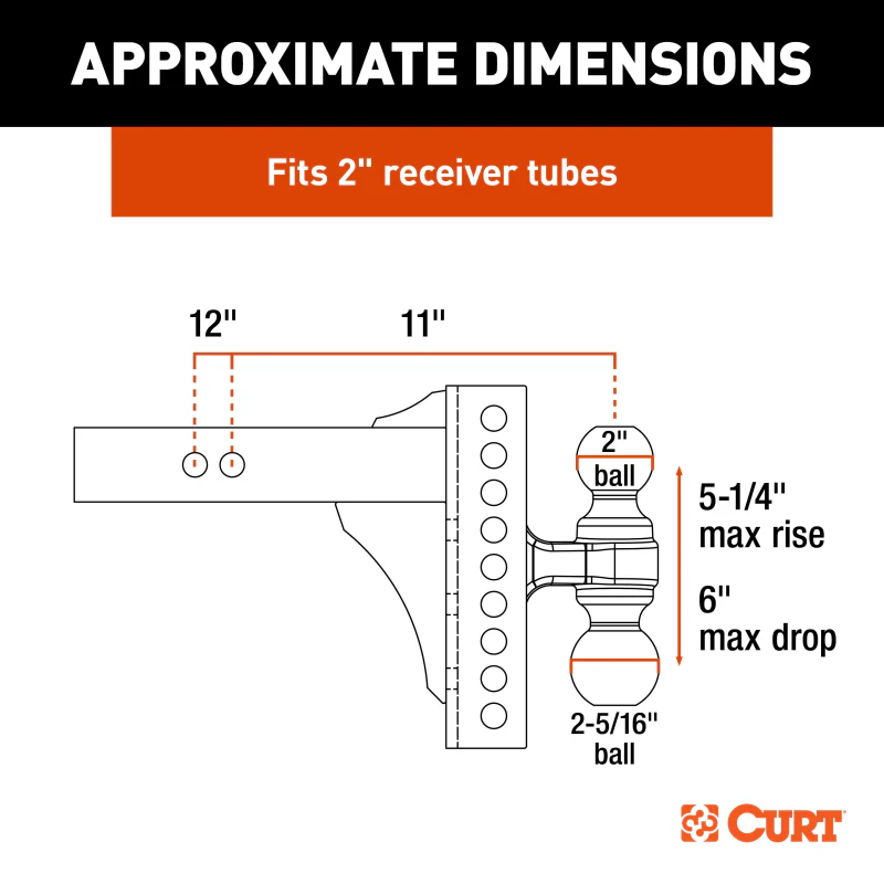 CURT Adjustable Channel Mount with Hook & Step Dual-Ball - 2" Shank, 14K, 6" Drop Model 45904 - Image 11