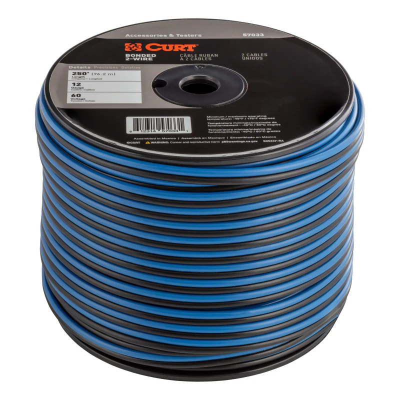 CURT Automotive Primary Wire, 2-Bond Black, Blue 250' Spool Model 57033 - Image 2